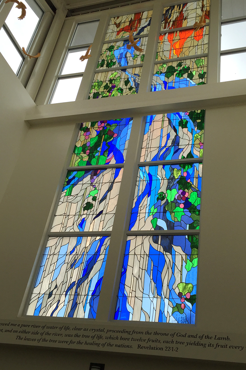 River of Life, stained glass window in the Craft-Hemphill Center at North Greenville University